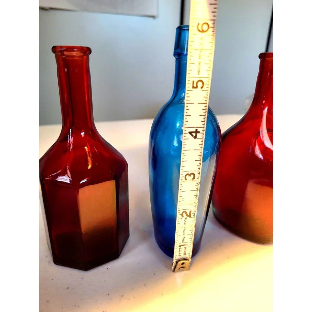 Lot 3 Vtg Wheaton Mini Apothecary Bottles Red Crown, Red Octogan, Cobalt Blue